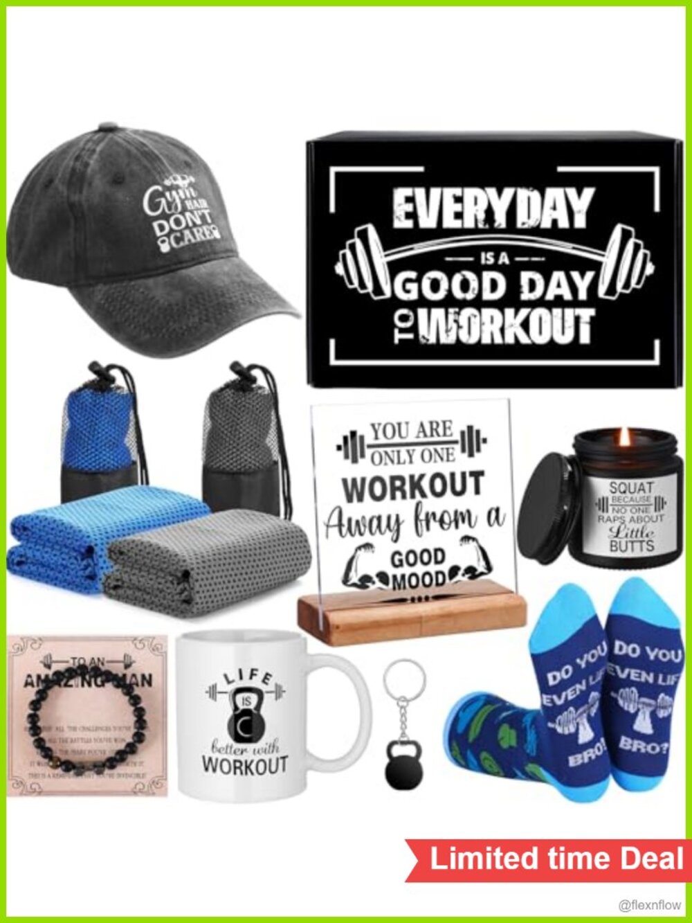 11 Pcs Gym Gift Set for Men Fitness Workout Mug Hat Socks Bracelet